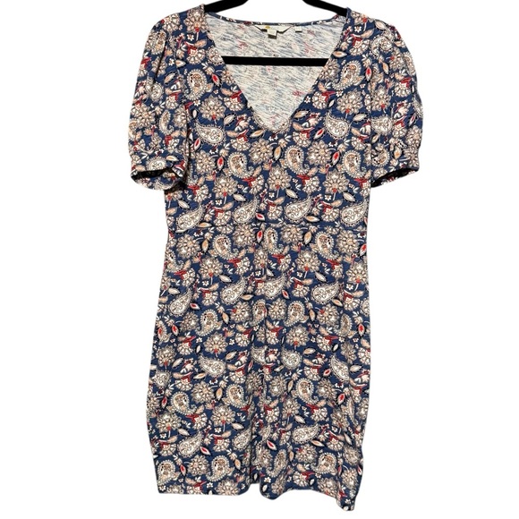 Boden Jersey Puff Sleeve V-Neckline Paisley Print Mini Dress - Picture 5 of 16